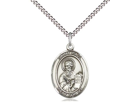 Sterling Silver St Paul the Apostle Pendant on a 18&quot; Light Rhodium Light Curb Chain
