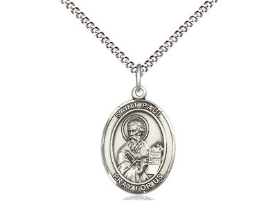 Sterling Silver St Paul the Apostle Pendant on a 18&quot; Light Rhodium Light Curb Chain