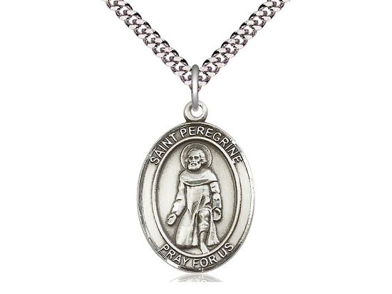 Sterling Silver St Peregrine Laziosi Pendant on a 24&quot; Light Rhodium Heavy Curb Chain
