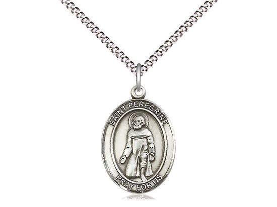 Sterling Silver St Peregrine Laziosi Pendant on a 18&quot; Light Rhodium Light Curb Chain