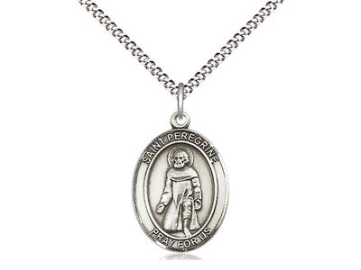 Sterling Silver St Peregrine Laziosi Pendant on a 18&quot; Light Rhodium Light Curb Chain