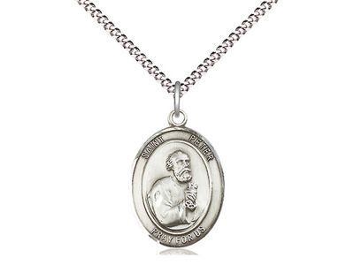 Sterling Silver St Peter the Apostle Pendant on a 18&quot; Light Rhodium Light Curb Chain