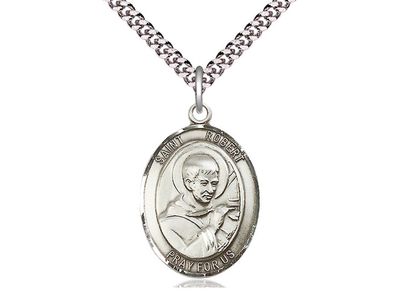 Sterling Silver St Robert Bellarmine Pendant on a 24&quot; Light Rhodium Heavy Curb Chain
