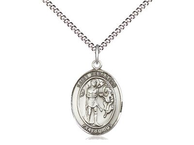 Sterling Silver St Sebastian Pendant on a 18&quot; Light Rhodium Light Curb Chain.