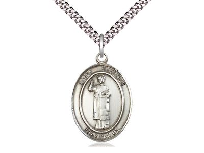 Sterling Silver St Stephen the Martyr Pendant on a 24&quot; Light Rhodium Heavy Curb Chain