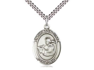Sterling Silver St Thomas Aquinas Pendant on a 24&quot; Light Rhodium Heavy Curb Chain