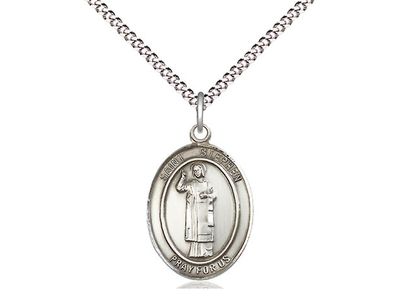 Sterling Silver St Stephen the Martyr Pendant on a 18&quot; Light Rhodium Light Curb Chain