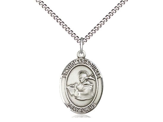 Sterling Silver St Thomas Aquinas Pendant on a 18&quot; Light Rhodium Light Curb Chain