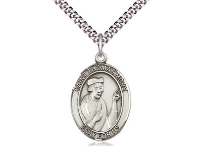 Sterling Silver St Thomas More Pendant on a 24&quot; Light Rhodium Heavy Curb Chain