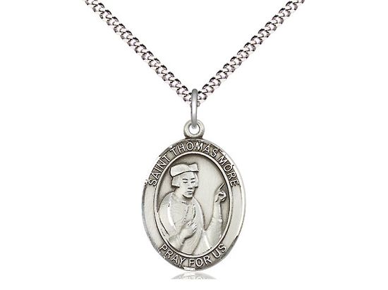 Sterling Silver St Thomas More Pendant on a 18&quot; Light Rhodium Light Curb Chain