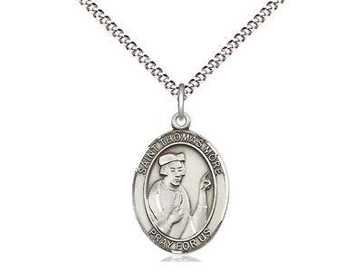 Sterling Silver St Thomas More Pendant on a 18&quot; Light Rhodium Light Curb Chain