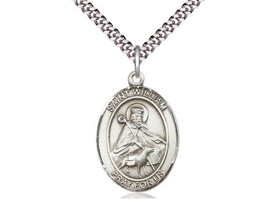 Sterling Silver St William of Rochester Pendant on a 24&quot; Light Rhodium Heavy Curb Chain