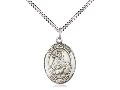 Sterling Silver St William of Rochester Pendant on a 18&quot; Light Rhodium Light Curb Chain