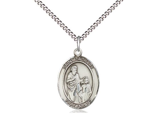 Sterling Silver St Zachary Pendant on a 18&quot; Light Rhodium Light Curb Chain