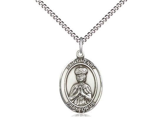 Sterling Silver St Henry II Pendant on a 18&quot; Light Rhodium Light Curb Chain