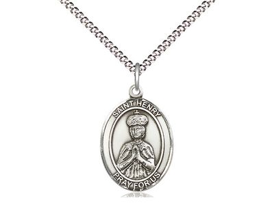 Sterling Silver St Henry II Pendant on a 18&quot; Light Rhodium Light Curb Chain