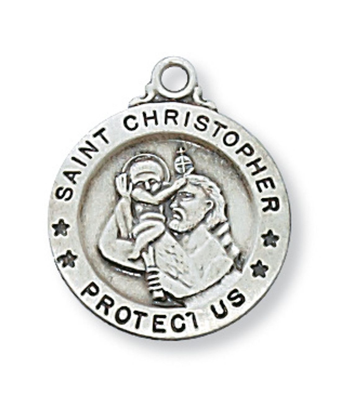 Sterling Silver St. Christopher Small Medal on 18&quot; Stainless Steel Chain