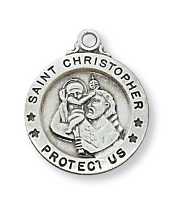 Sterling Silver St. Christopher Small Medal on 18&quot; Stainless Steel Chain