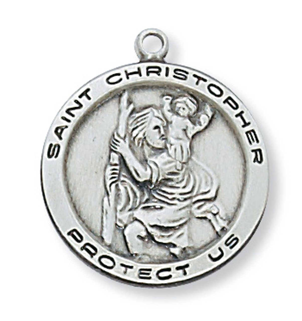Sterling Silver St. Christopher Medal on 18&quot; Stainless Steel Chain