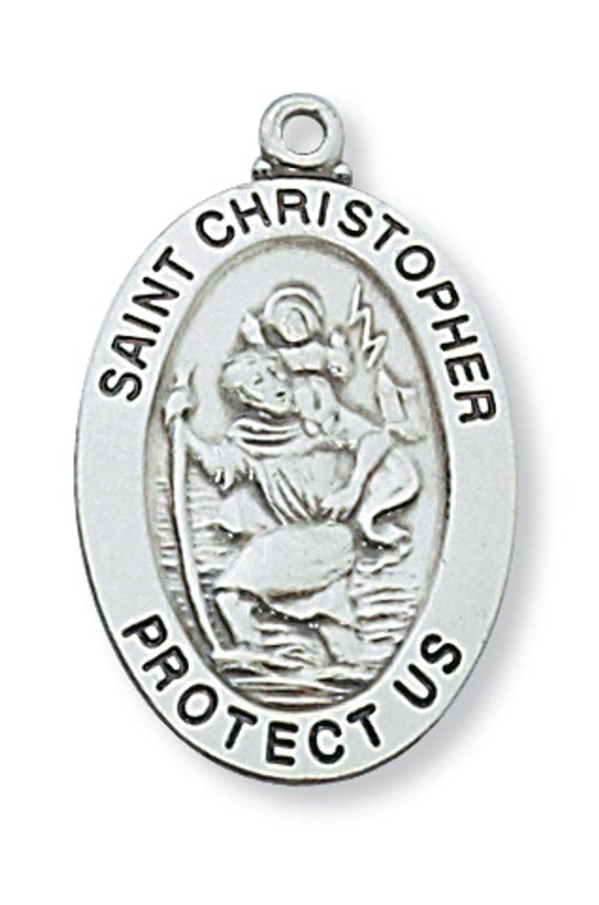 Sterling Silver St. Christopher Medal on 20&quot; Stainless Steel Chain