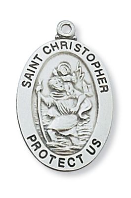 Sterling Silver St. Christopher Medal on 20&quot; Stainless Steel Chain