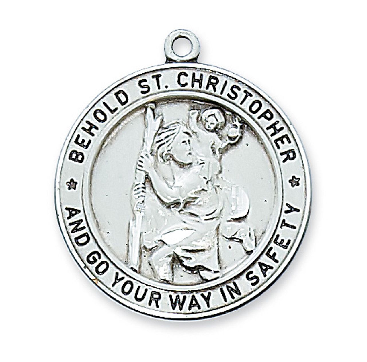 Sterling Silver St. Christopher Small Medal on 24&quot; Stainless Steel Chain