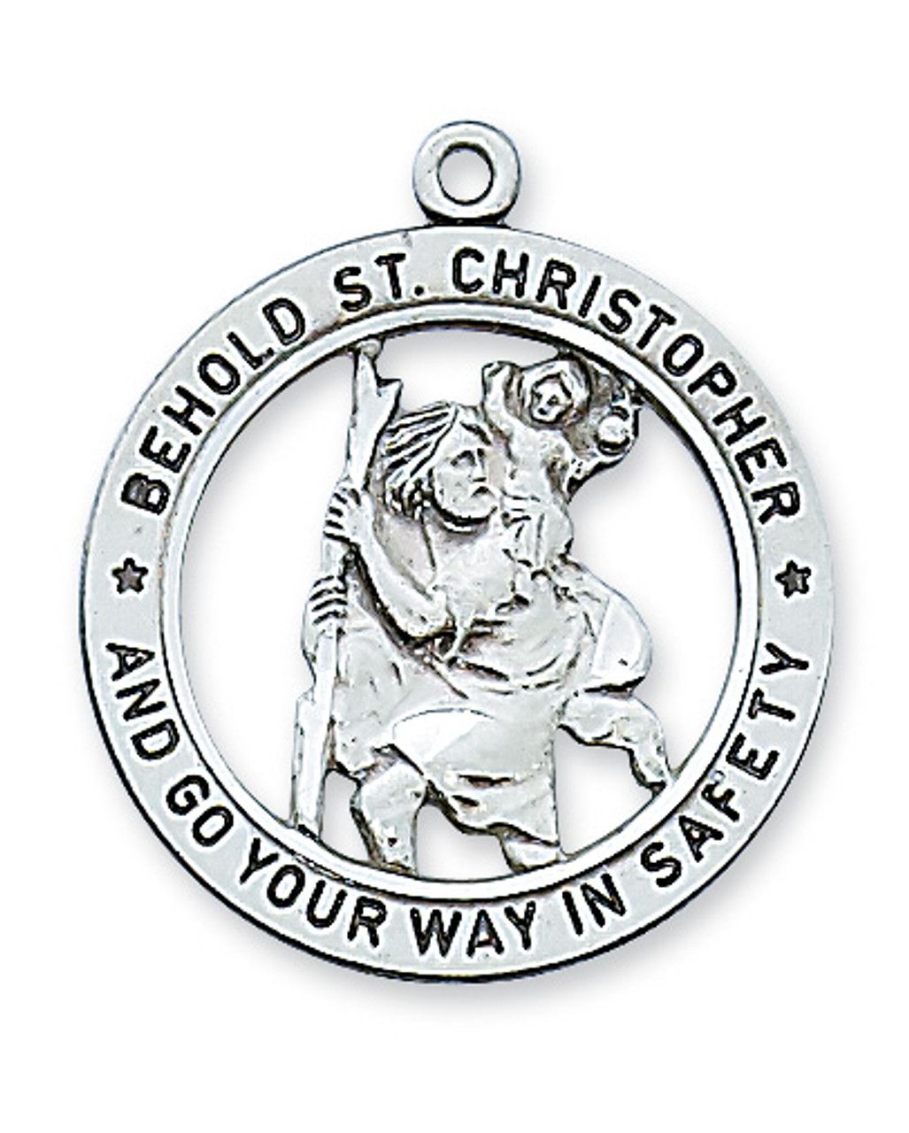 Sterling Silver St. Christopher Medal Open Round on 24&quot; Stainless Steel Chain