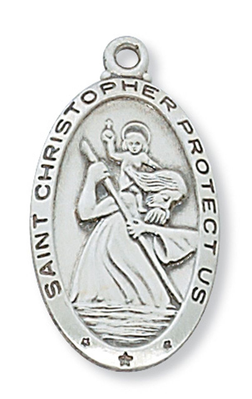 Sterling Silver St. Christopher Medal on 24&quot; Stainless Steel Chain