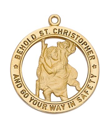 Gold Over Sterling Silver St. Christopher Medal Open Round on 24&quot; Gold Plated Chain