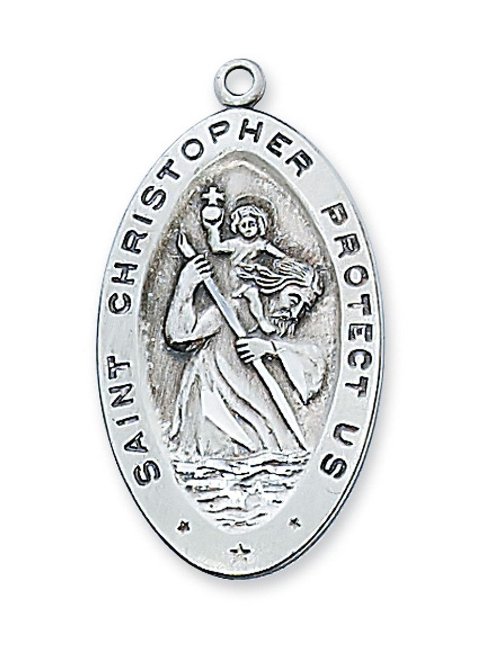 Sterling Silver St. Christopher Medal on 24&quot; Rhodium Plated Chain