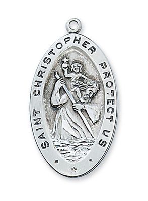 Sterling Silver St. Christopher Medal on 24&quot; Rhodium Plated Chain