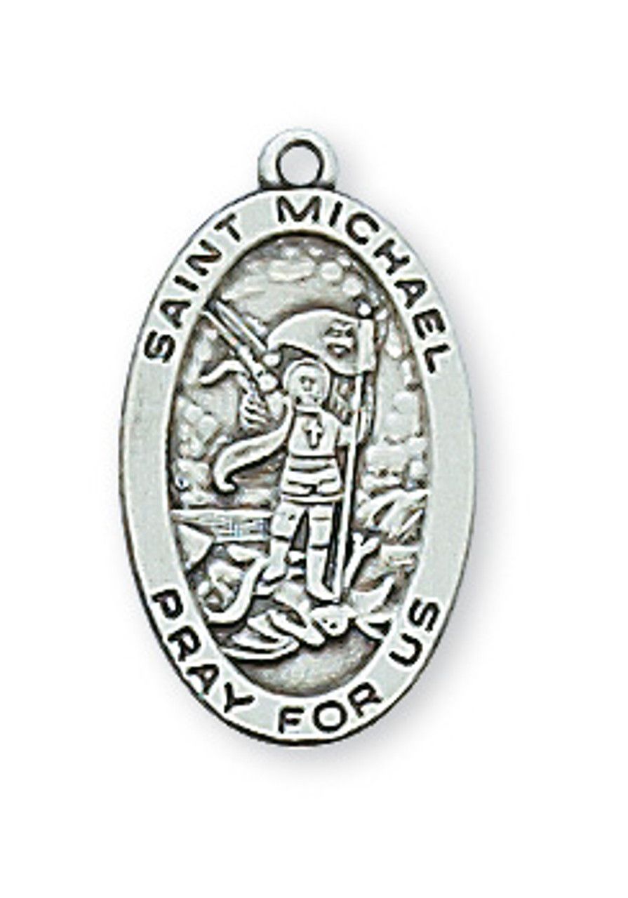 Sterling Silver St. Michael Medal on 18&quot; Rhodium  Plated Chain