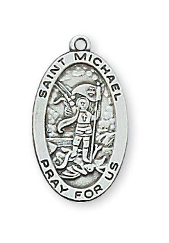 Sterling Silver St. Michael Medal on 18&quot; Rhodium  Plated Chain
