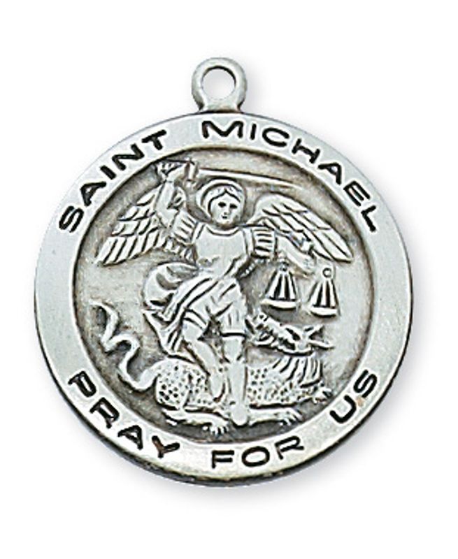 Sterling Silver St. Michael Medal on 18&quot; Stainless Steel Chain