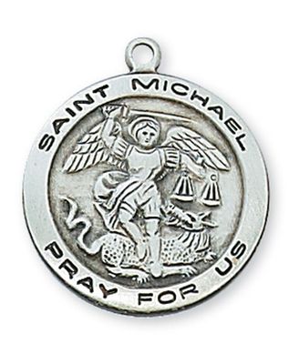 Sterling Silver St. Michael Medal on 18&quot; Stainless Steel Chain