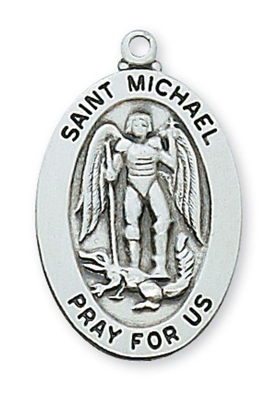 Sterling Silver St. Michael Medal on 20&quot; Stainless Steel Chain