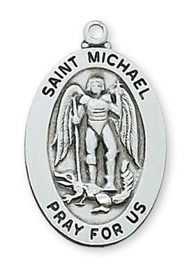 Sterling Silver St. Michael Medal on 20&quot; Stainless Steel Chain