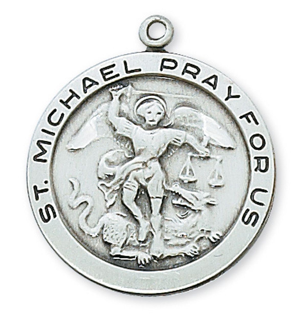 Sterling Silver St. Michael Round Medal on 24&quot; Stainless Steel Chain