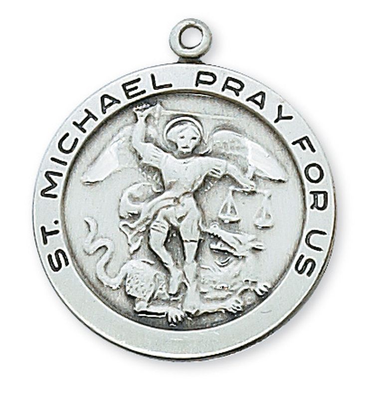 Sterling Silver St. Michael Round Medal on 24&quot; Stainless Steel Chain