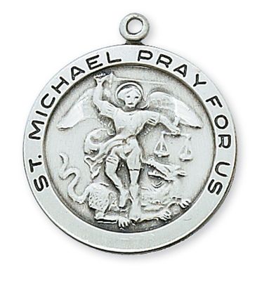 Sterling Silver St. Michael Round Medal on 24&quot; Stainless Steel Chain