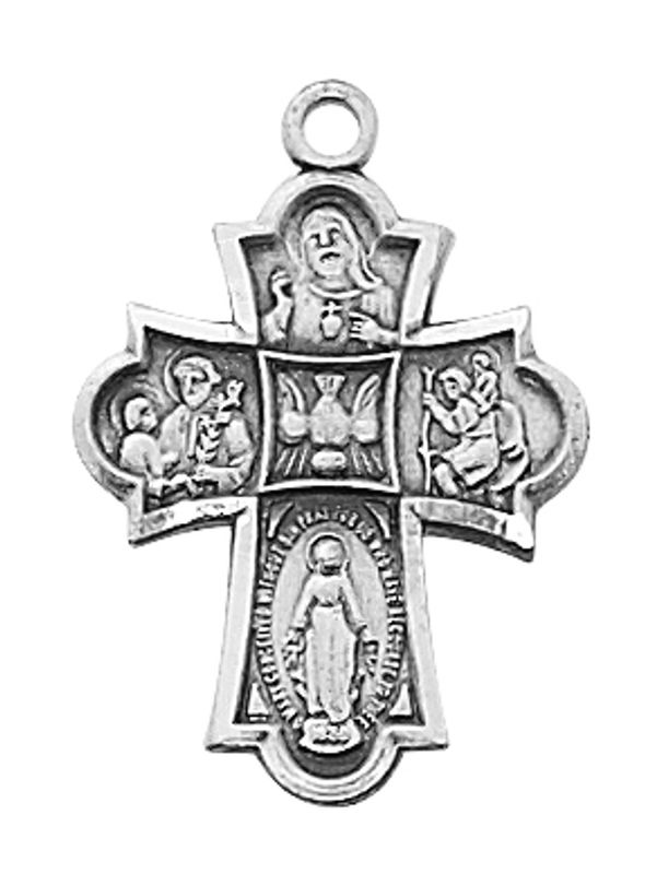 Sterling Silver 4-Way Medal on 18&quot; Stainless Steel Chain