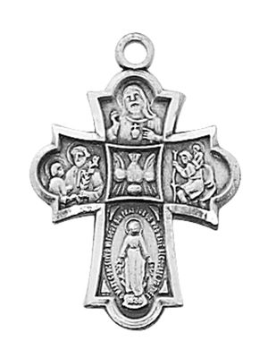 Sterling Silver 4-Way Medal on 18&quot; Stainless Steel Chain