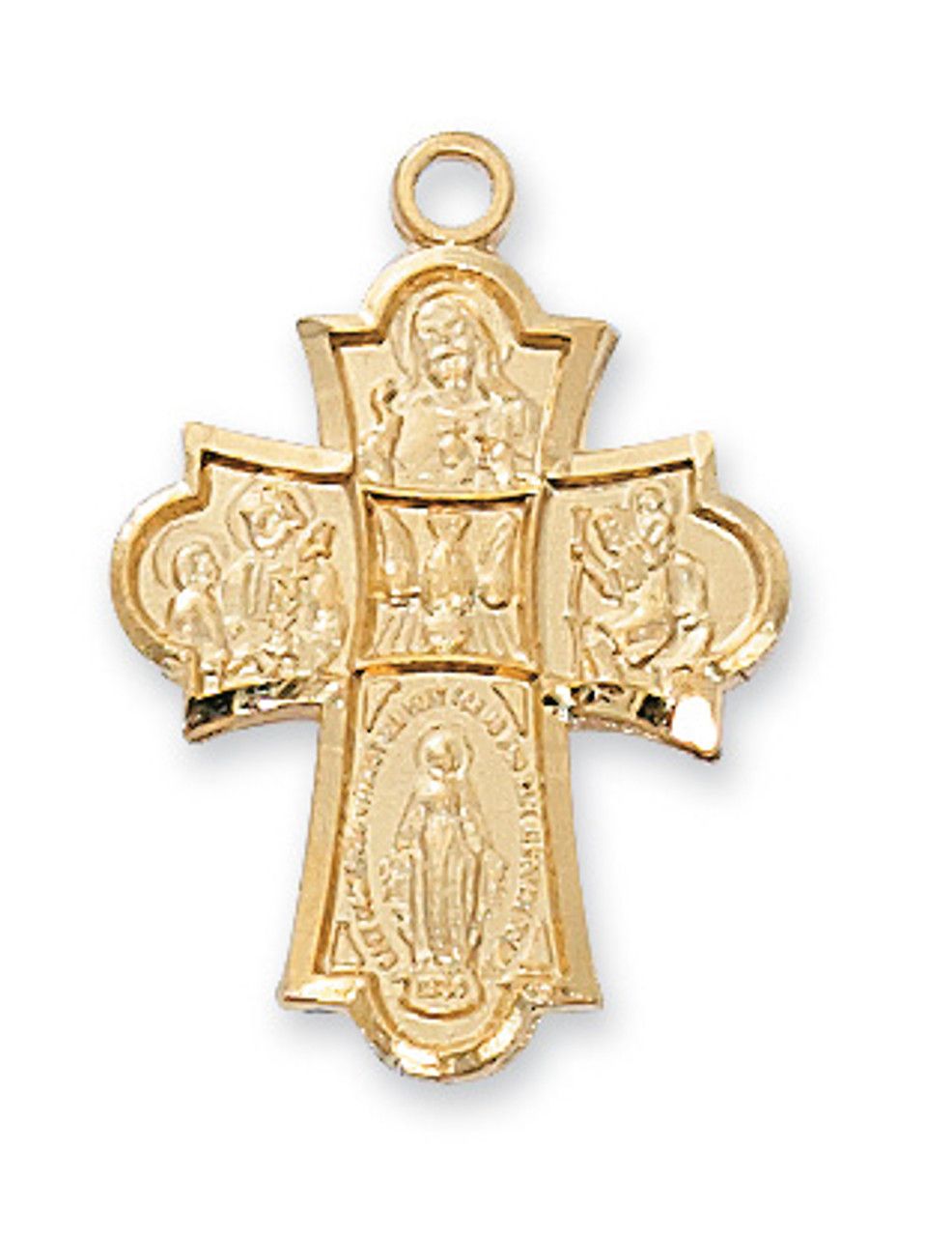 Gold Over Sterling Silver 4-Way Medal on 18&quot; Gold Over Brass Chain