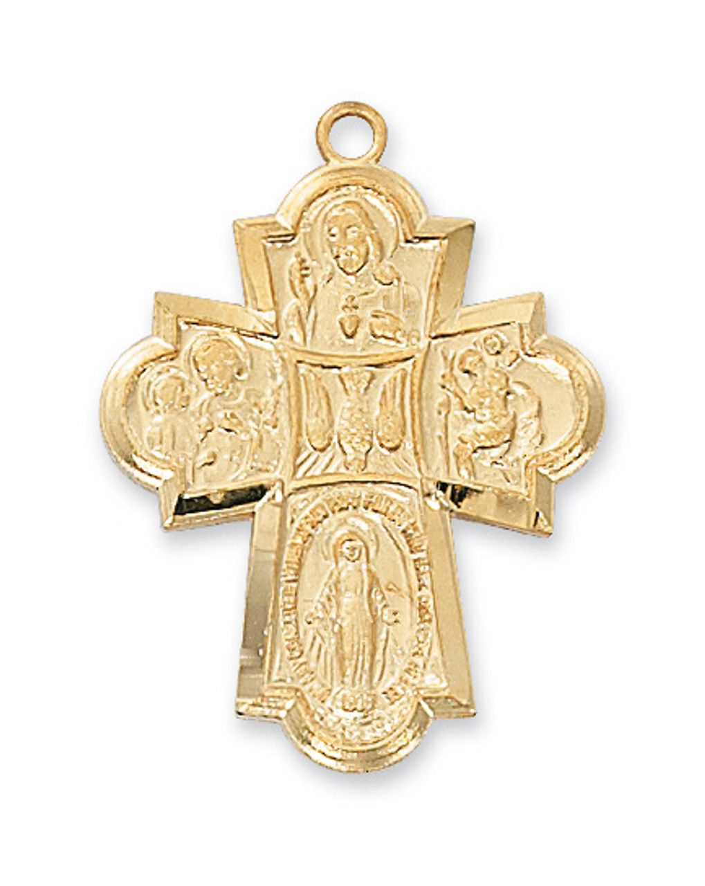 Gold Over Sterling Silver 4-Way Medal on 24&quot; Gold Over Brass Chain