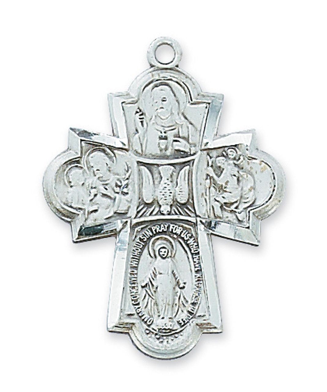 Sterling Silver 4-Way Medal on 24&quot; Stainless Steel Chain