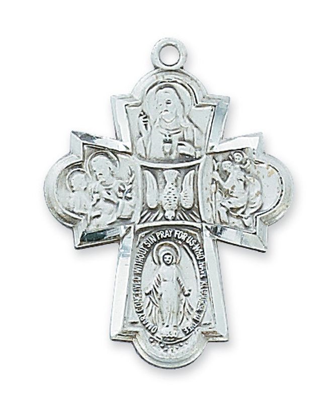 Sterling Silver 4-Way Medal on 24&quot; Stainless Steel Chain