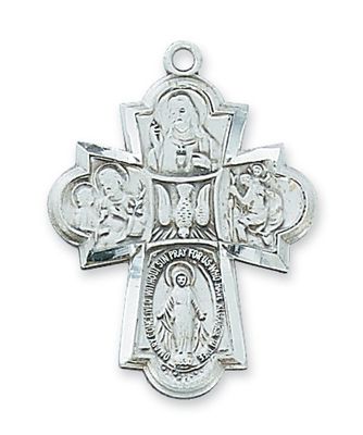 Sterling Silver 4-Way Medal on 24&quot; Stainless Steel Chain