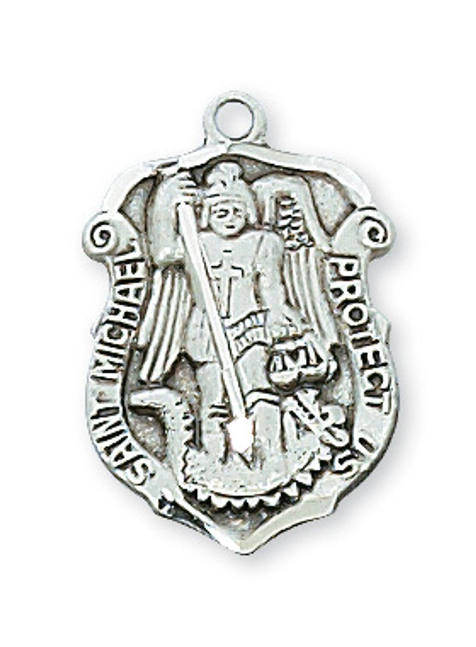 Sterling Silver St. Michael Badge Medal on 18&quot; Stainless Steel Chain