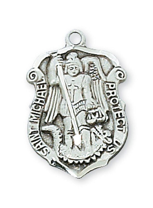 Sterling Silver St. Michael Badge Medal on 18&quot; Stainless Steel Chain