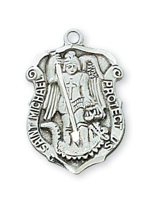 Sterling Silver St. Michael Badge Medal on 18&quot; Stainless Steel Chain